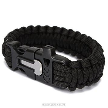 BRANSOLETKA SURVIVALOWA  PARACORD KRZESIWO+GWIZDEK 3M! - CZARNA