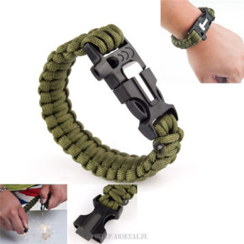 BRANSOLETKA SURVIVALOWA  PARACORD KRZESIWO+GWIZDEK 3M! oliwkowa